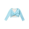 thumbnail image 3 of Miutii Kids Girls Dance Ballet Warm-up Cotton Cardigan Sweater Bolero Shrug Wrap Top Sweater Gymnastic Activewear Light Blue 5-6, 3 of 5