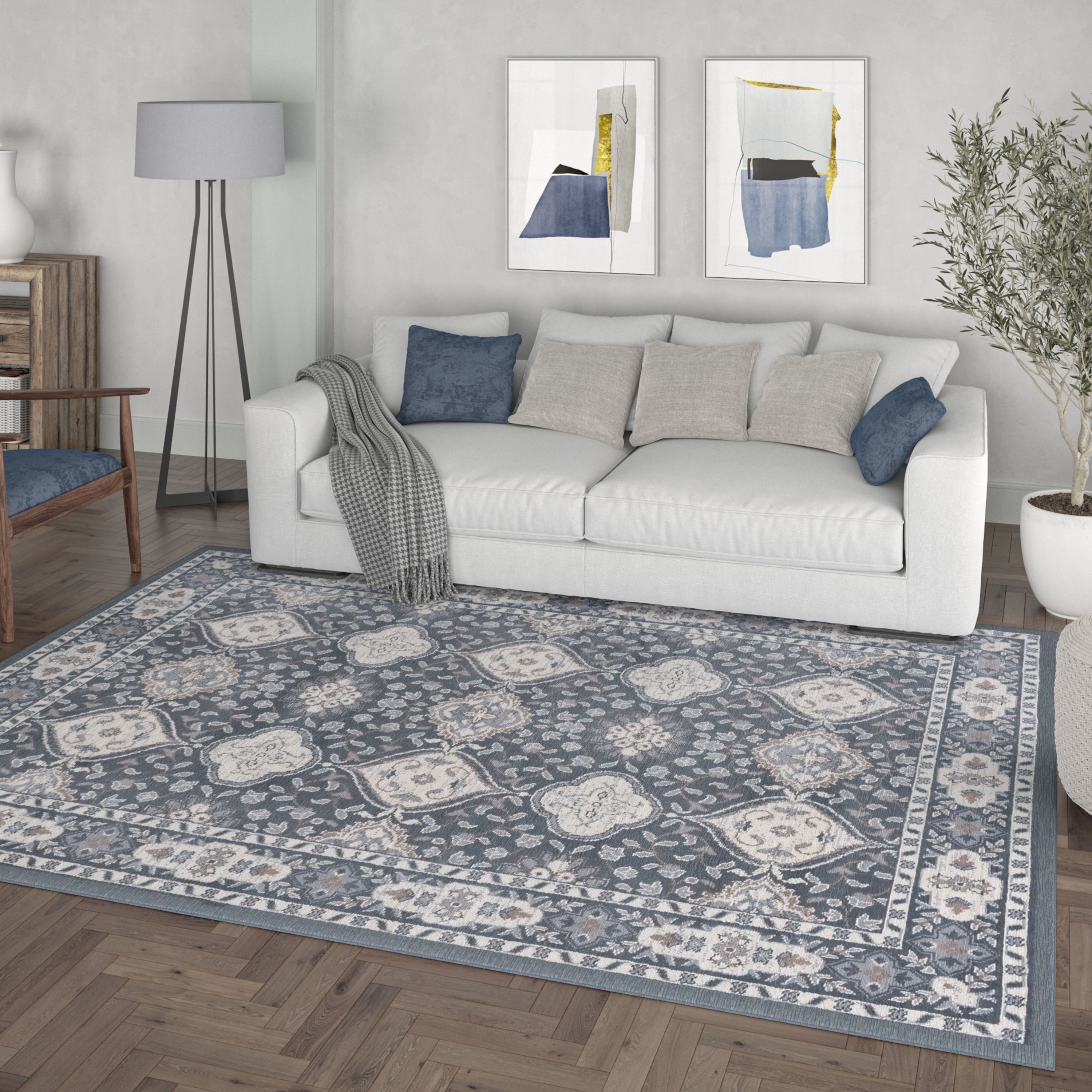 Madison Traditional 5' x 7' Dark Gray and Cream Polypropylene Indoor Area Rug