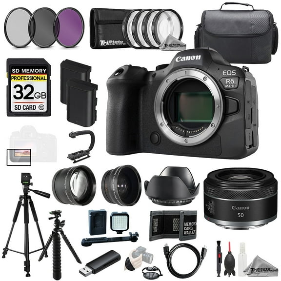 Canon EOS R6 II Camera   RF 50mm f/1.8 STM Lens  32GB Ext Bat 9 PC Filtr-MEGA Kit (International Version)