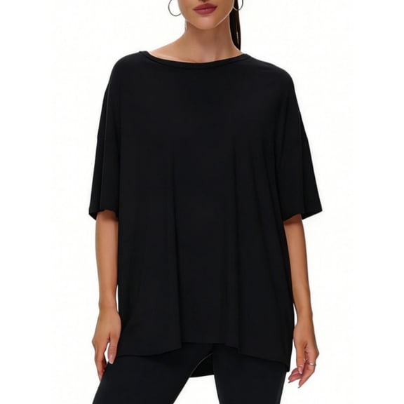 Women's Oversized Half Sleeve Crew Neck Plus Size T Shirts Workout Tunic Tops