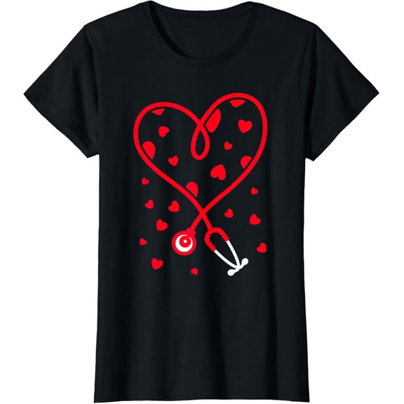 Nurse Stethoscope Heart Valentine's Day Nursing T-Shirt