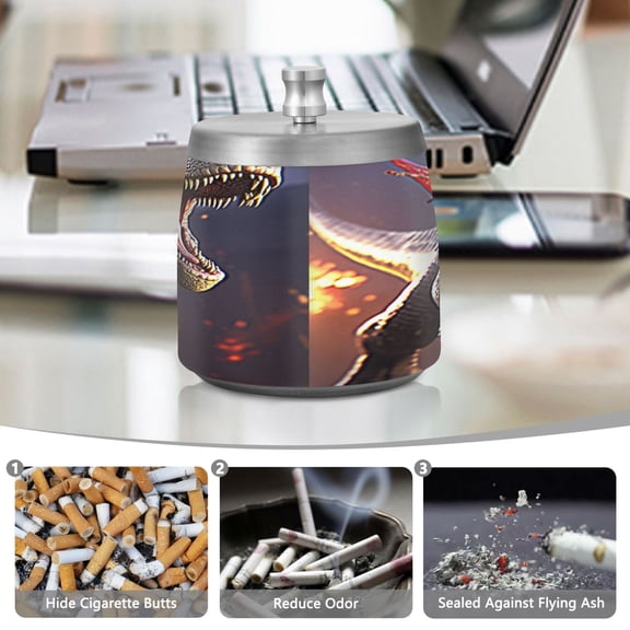 YAZAOO Ashtray for Cigarettes Stainless Creativity Cartoon Of Dinosaur Pattern Steel Smokeless Ashtrays