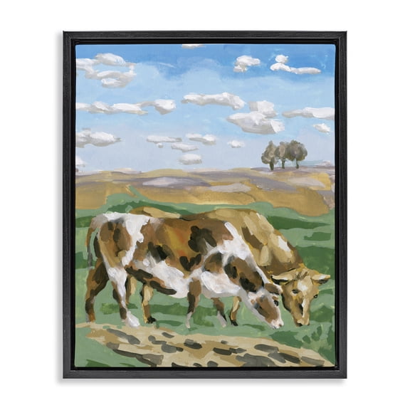 Stupell Industries Rustic Lodge Cattle Pair in Farmland Black Floating Frame Canvas Art, 17 x 21, by Melissa Wang