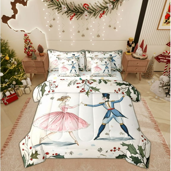 Manfei Pink Dance Girls Twin Bedding Sets 7-Piece, Ancient Princess Prince Bedding Comforter Set, Merry Christmas Festival Reversible Sheet Sets, Ultra Soft Home Decor