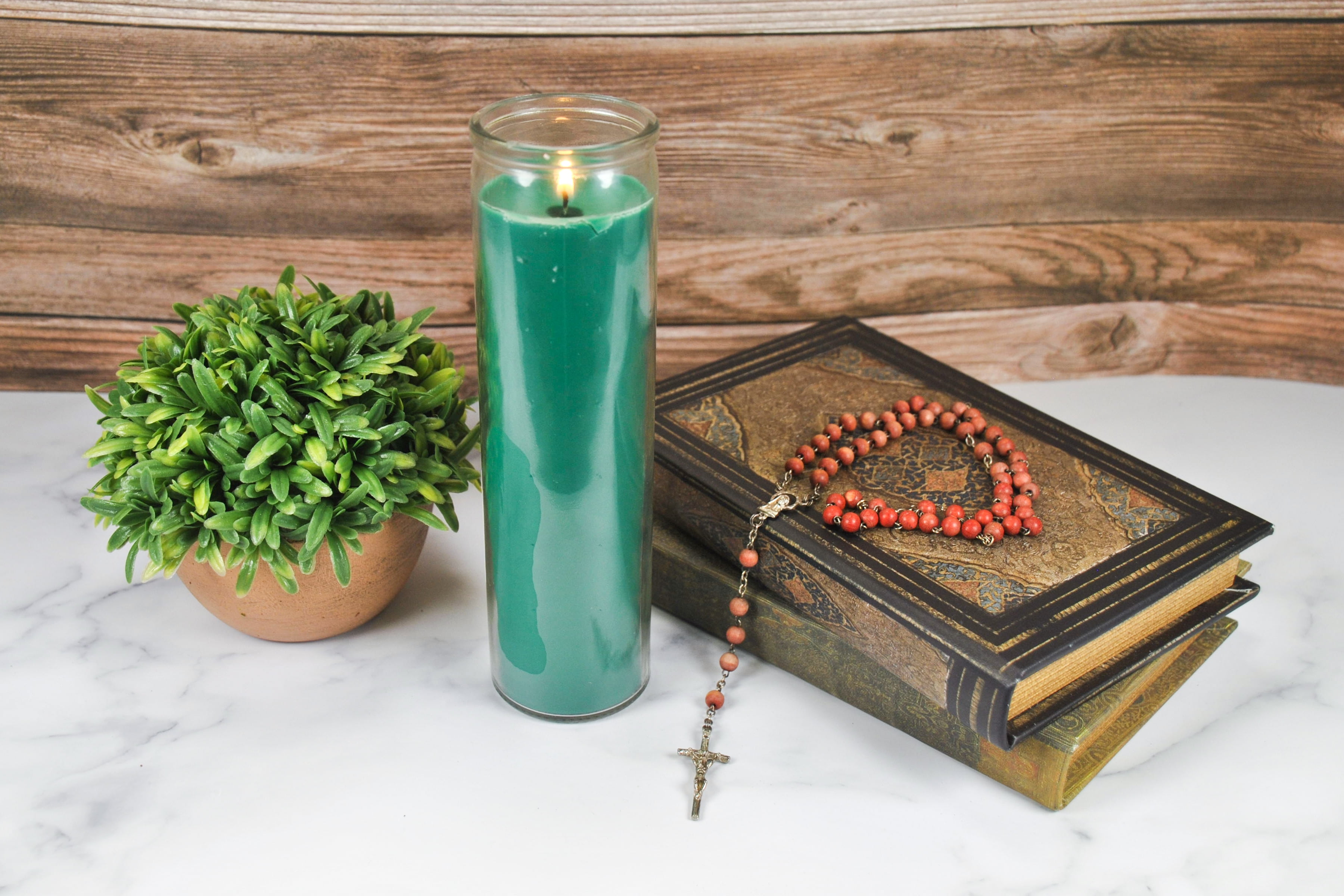 (2 pack) Prayer Candle Clear Glass Green Wax, 8 Inch