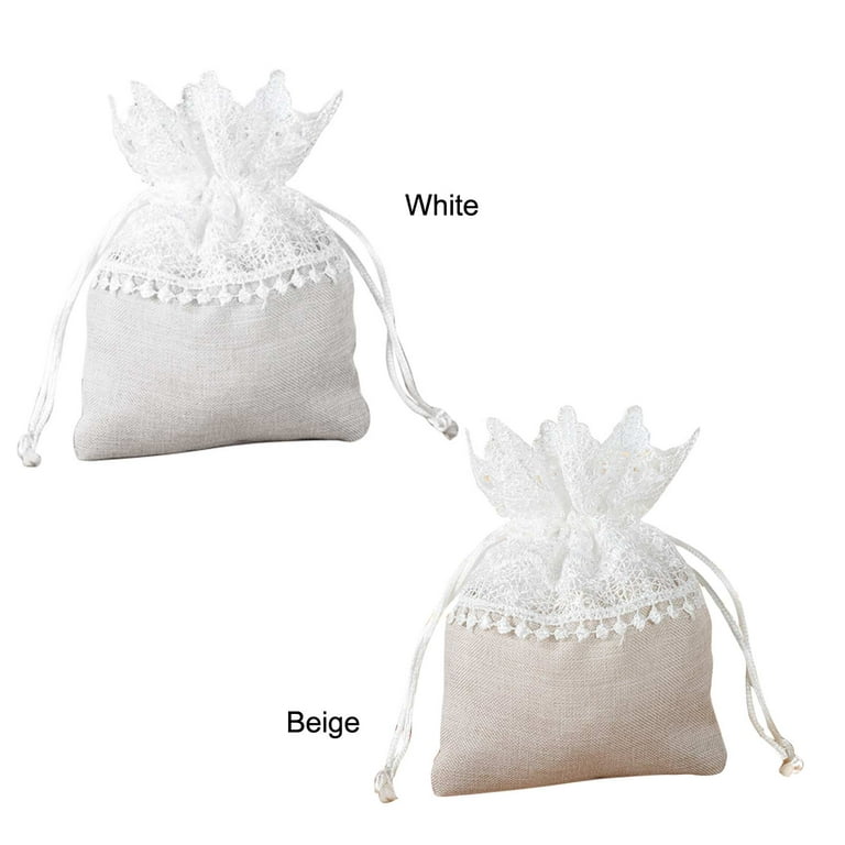 Small White Linen Drawstring Gift Bag
