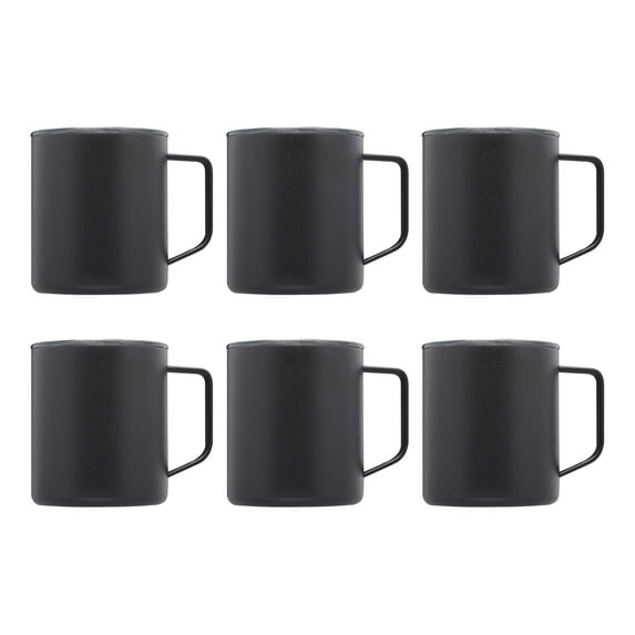 Kenai Powder Coated Travel Mugs 13.5 oz. Set of 6, Bulk Pack - Double Wall, Perfect for Coffee, Hot Cocoa, Other Hot & Cold Beverages - Black