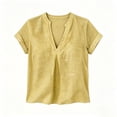 thumbnail image 5 of Ayolanni V-Neck Womens T Shirts Business Solid Short Sleeve Flowy Blouse Fitted Rolled Ladies Shirts Summer Tops Yellow XL, 5 of 5