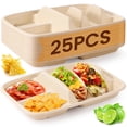 thumbnail image 2 of 25 PCS Disposable Taco Holders, Bagasse Pulp 2-Slot Taco Plate with Side Compartments, Safe Plant Fiber Tray for Taco Tuesday, Party, Sandwich, Hot Dog, Sauce & Snack Serving, 2 of 8