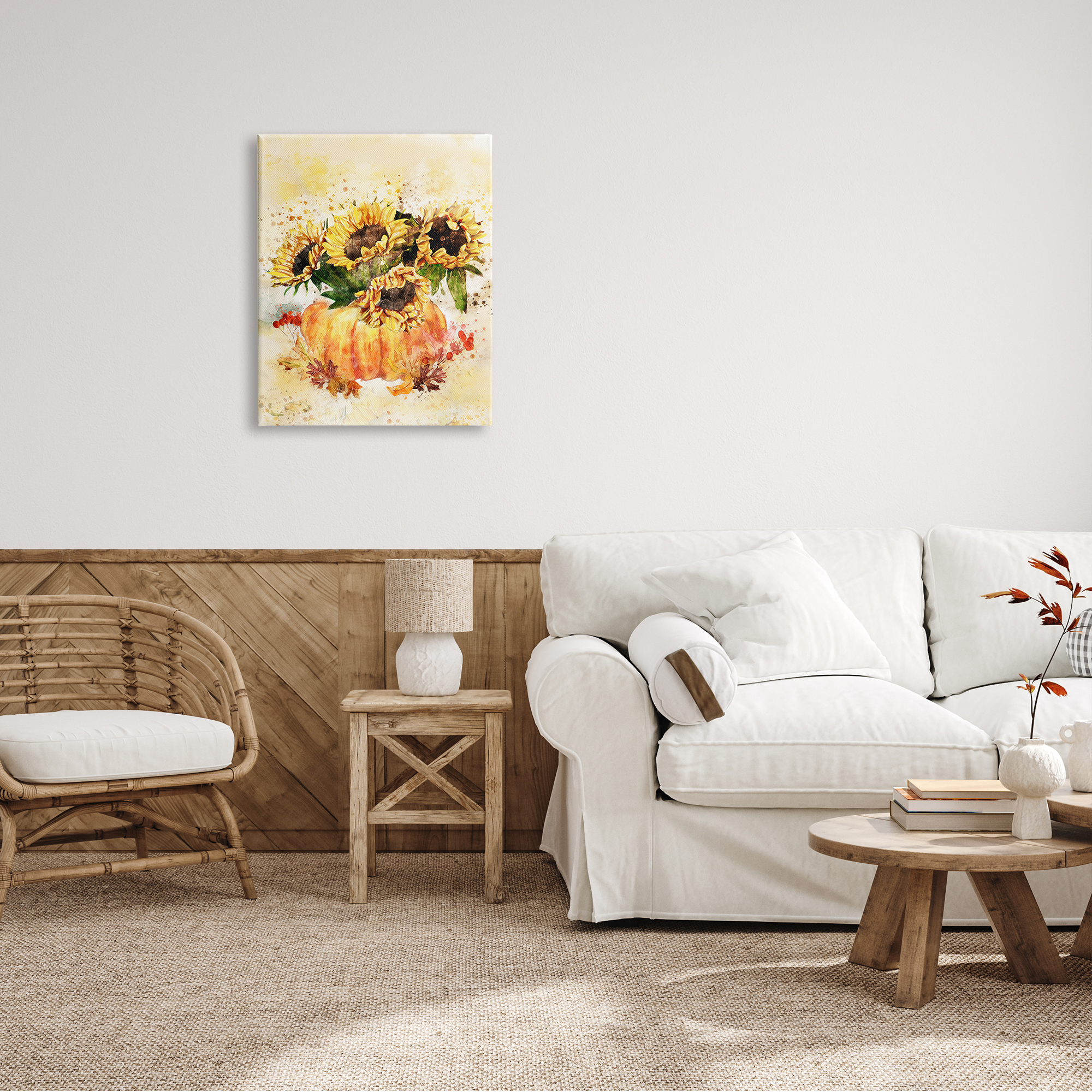 Stupell Industries Harvest Pumpkin Sunflowers Red Orange Fall Leaves, 24 x 30,Design by Ziwei Li