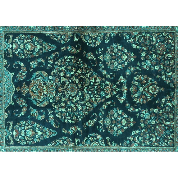 Ahgly Company Indoor Rectangle Persian Turquoise Blue Traditional Area Rugs, 2' x 4'