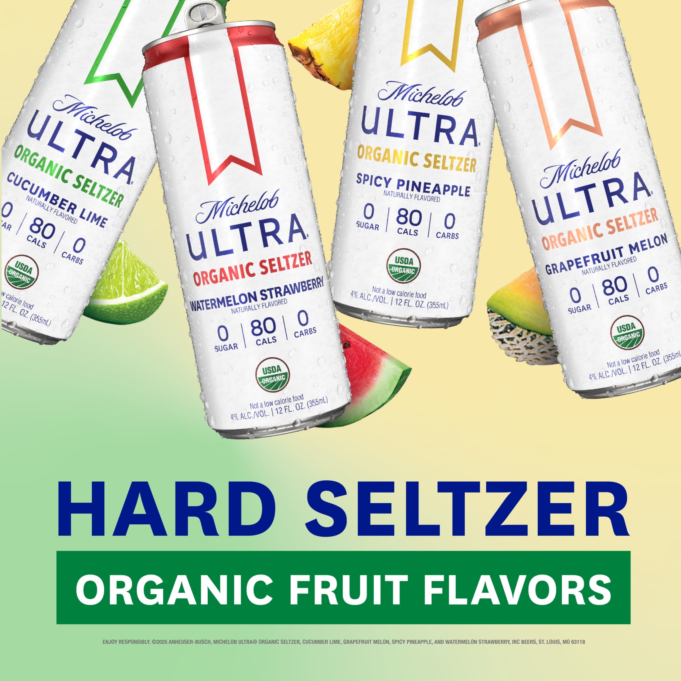 Michelob ULTRA Organic Hard Seltzer, Variety Pack, 12 Pack, 12 fl oz Slim Aluminum Cans 4% ABV