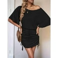 thumbnail image 3 of Women'S Dresses Solid Drawstring Side Batwing Sleeve Dress Dress for Women Black XL, 3 of 8