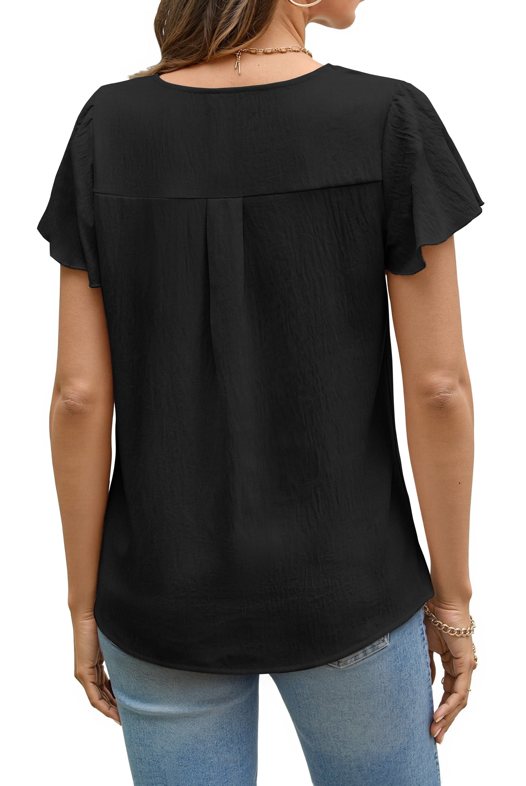 Fantaslook Pleated Blouses for Women Dressy Casual Tops Business Work Shirts Ruffle Sleeve Crew Neck Summer Outfits