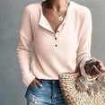 thumbnail image 2 of WREESH Womens Fashion Slim Blouses V Neck Solid Color Pullover Button Henley Long Sleeve Tops Casual Buttoned Blouse Pink, 2 of 5