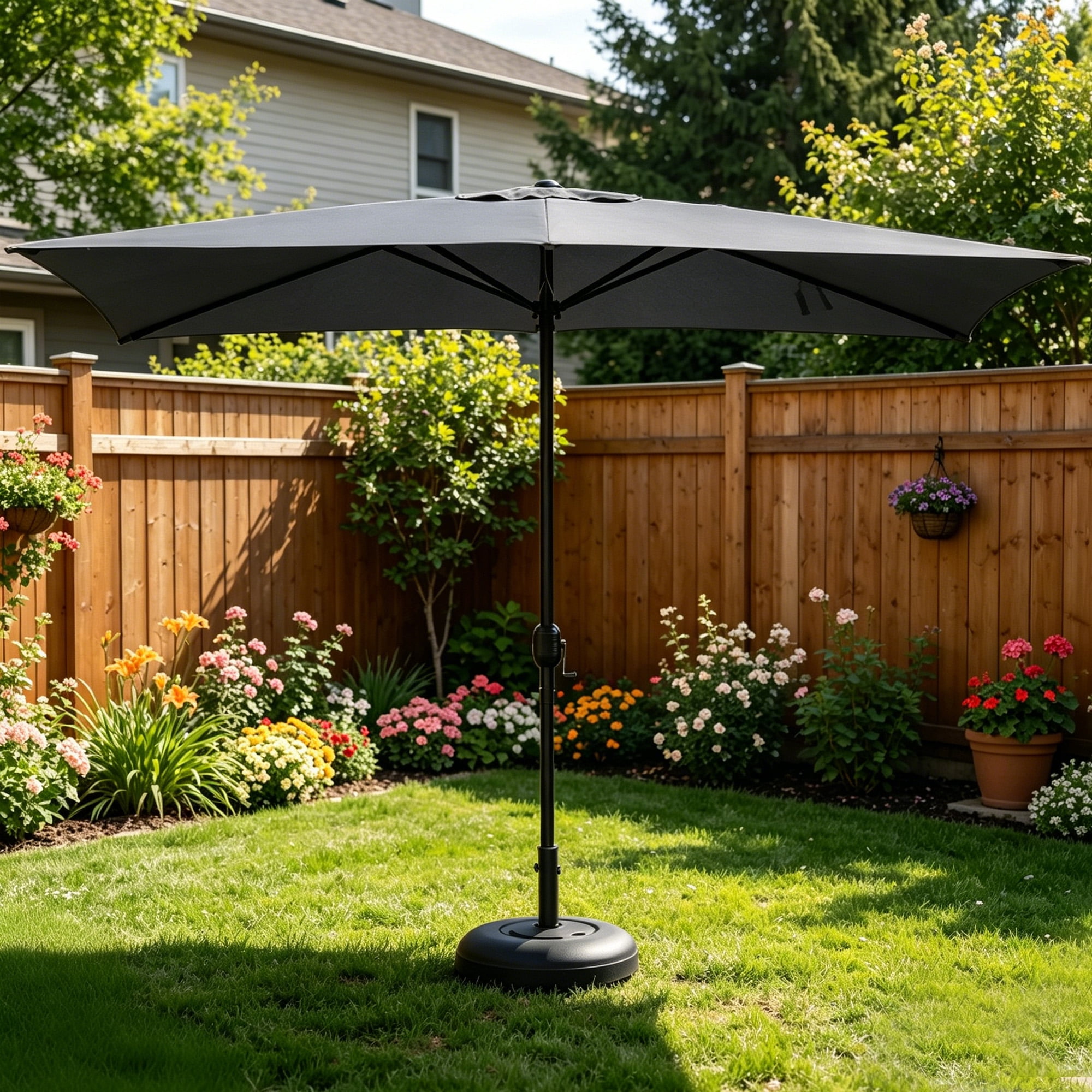 Kool 10x6.5ft Rectangular Patio Umbrella with Crank Handle, Outdoor Market Umbrella with 6 Sturdy Umbrella Ribs, Waterproof, Dark Gray