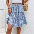 thumbnail image 2 of Morttic Women's Floral Print Ruffle Hem A-Line Mini Skirt – Drawstring Elastic Waist, Tiered Flowy Seaside Vacation Wear Blue，S, 2 of 4