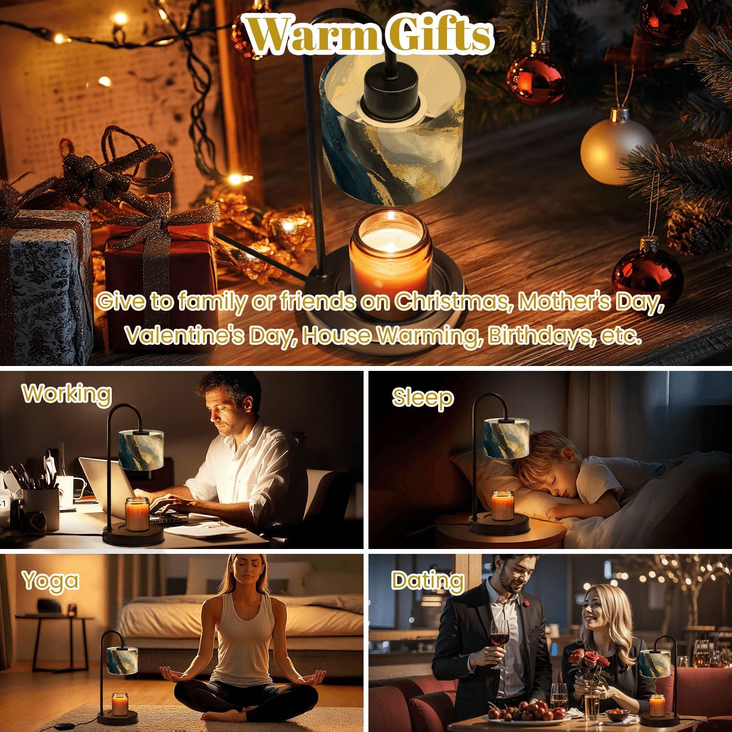 Candle Warmer Lamp with Timer Dimmer Modern abstract oil painting art design Orange gold blue Candle Lamp Warmer for Jar Candle with 4 Bulbs Gifts for Women House Warming Gifts