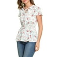 thumbnail image 5 of MODA NOVA Junior's Floral Short Sleeves High Waist Tie Neck Peplum Blouse White XL, 5 of 5