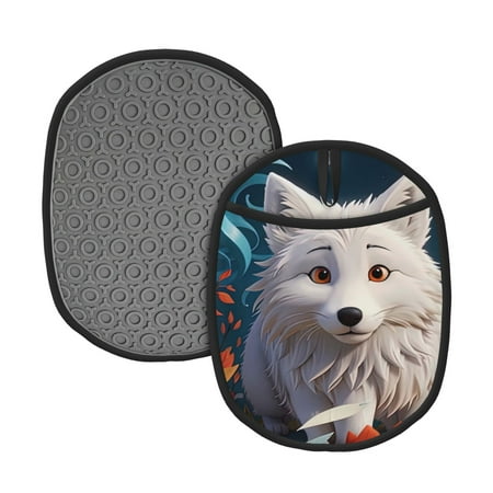 

Naloa White Wolf With Flowers Silicone Pot Holders Oven Mitts Heat Resistant Hot Pads Non Slip Pot Holder for Kitchen Baking and Cooking 9.4 x 7.5 Inches