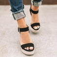 thumbnail image 3 of Cathalem Women Summer Large Size Wedge Buckle Belt Open Toe Slope Heel Weaving Sandals Black 40, 3 of 5