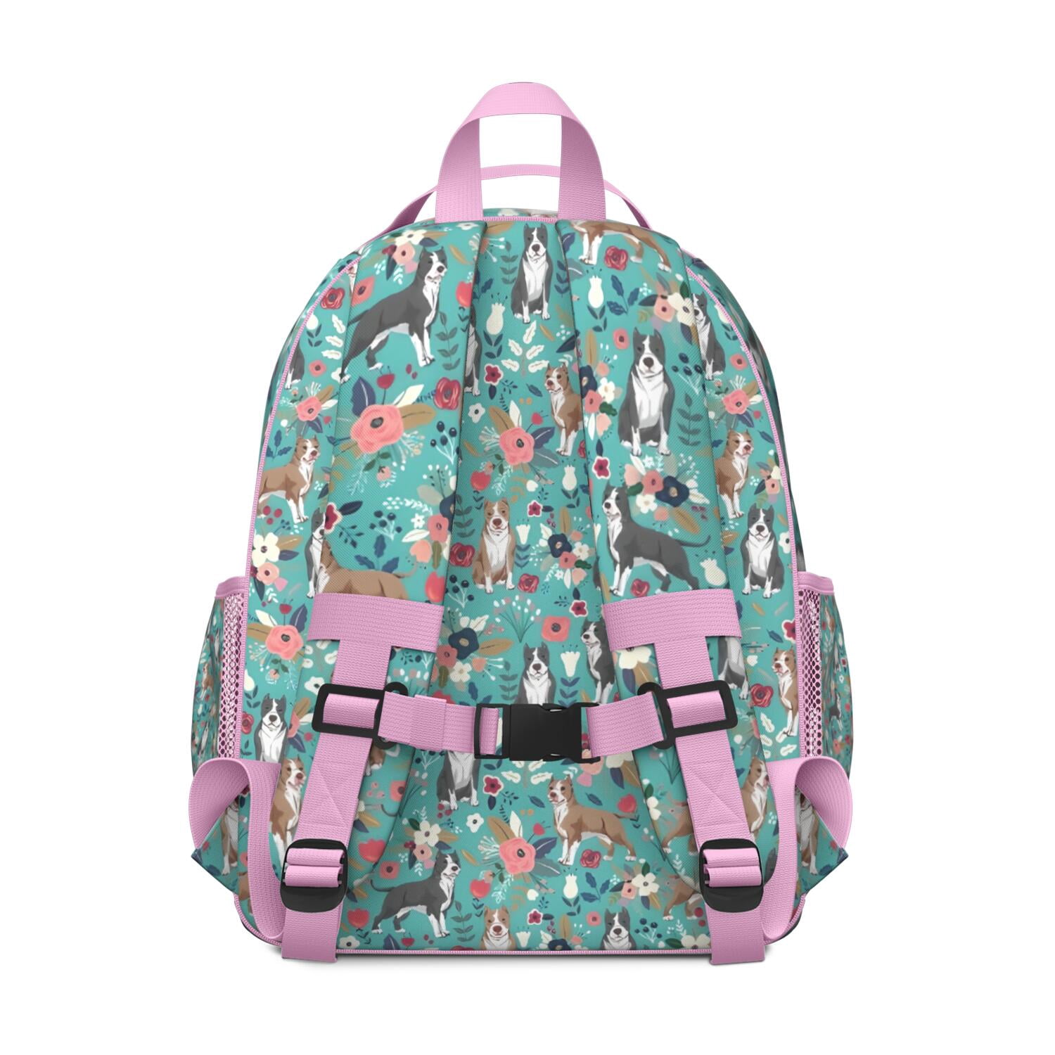 Pitbull Dog and Flower Floral Backpack for School,Cute School Bag,Schoolbag with Adjustable Shoulder Straps & Padded Back,15.25"x11.5"x5.25"
