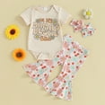 thumbnail image 2 of Bagilaanoe 3pcs Newborn Baby Girl Pants Set Short Sleeve Romper Tops + Flower Flare Trousers + Headband 3M 6M 12M 18M Infant Casual Clothes, 2 of 8
