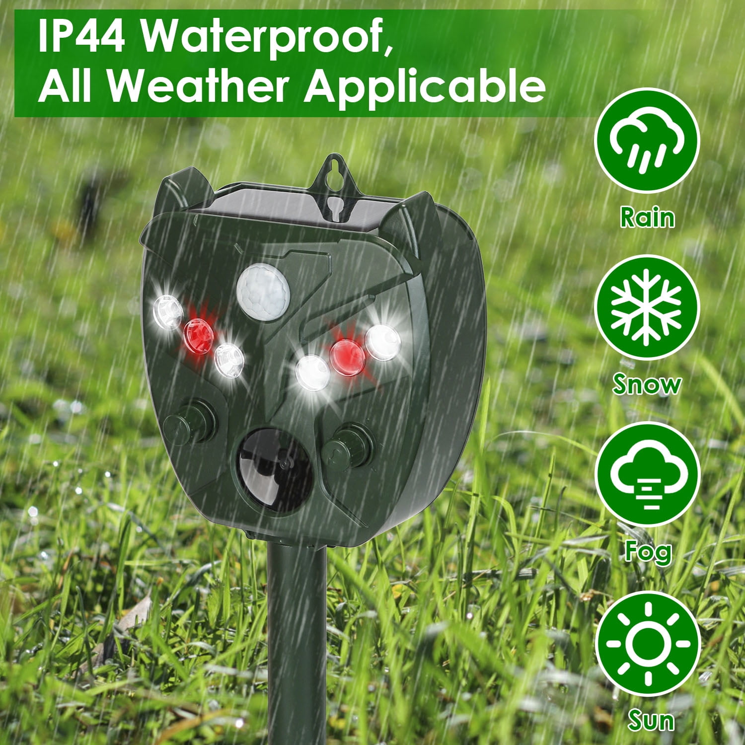 Moclever 2 Pack Ultrasonic Solar Animal Repeller Outdoor Waterproof Pest Driver with 5 Gears for Farm Garden Yard