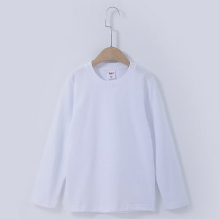 Wuxian Girls Toddler Long Sleeve Shirt Striped Solid Color Round Neck Loose Fit Casual Tunic Tops Pullover Sweatshirt Casual Relaxed Fit Breathable Blouse T-Shirt Basic Tees White 3-4 Years