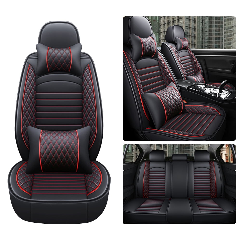 Aotiyer Full Set Car Seat Covers, Crown PU Leather Car Seat Cover Full Surround, Durable Comfortable Automotive Vehicle Cushion Cover Fit for Most 5 Seats Cars/SUV/Truck/Vans