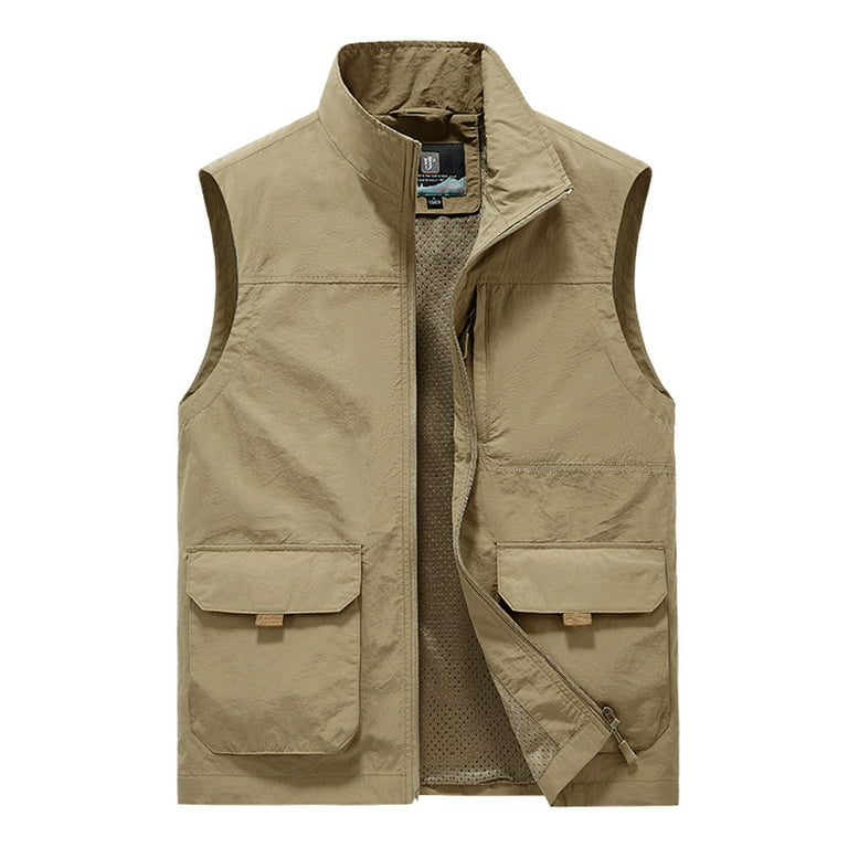 Summer Outdoor Tooling Vest Men's Multi-Functional Multi-Pocket Vest Thin  Section Fishing Photography Men's Vest Vest Jacket Color: Army Green, Size:  5XL Bust 136cm