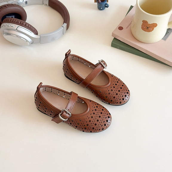 Hifoo Girls Small Leather Shoes Summer Autumn 2026 New Children Hollow Show Shoes Kids Soft Soled Shoes Breathable Baby Footwear