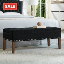 GZXS Black Velvet Upholstered Bench with Storage, Button-Tufted Bed/Window Bench with Nailhead Trim & Wood Legs, for Bedroom, Living Room, Entryway - 48"L x 18"W x 18.5"H