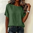 thumbnail image 5 of Admvng Women's Crew Neck Tops Linen and Cotton Short Sleeve Solid Casual Basic Summer Blouses, 5 of 6