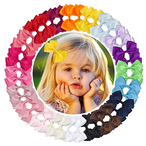 VINOBOW 40Piece 4Inch Pinwheel Pigtail Bows Clips Hair Bows For Girls Toddler Hair Accessories For Toddlers Kids Baby Girls 