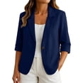 thumbnail image 2 of thefmos Women Fall Blazer 3/4 Sleeve Button Down Open Front Casual Work Office Tops Loose Basic Solid Blazer Trendy Vacation Fashion Clothes, Navy M, 2 of 8