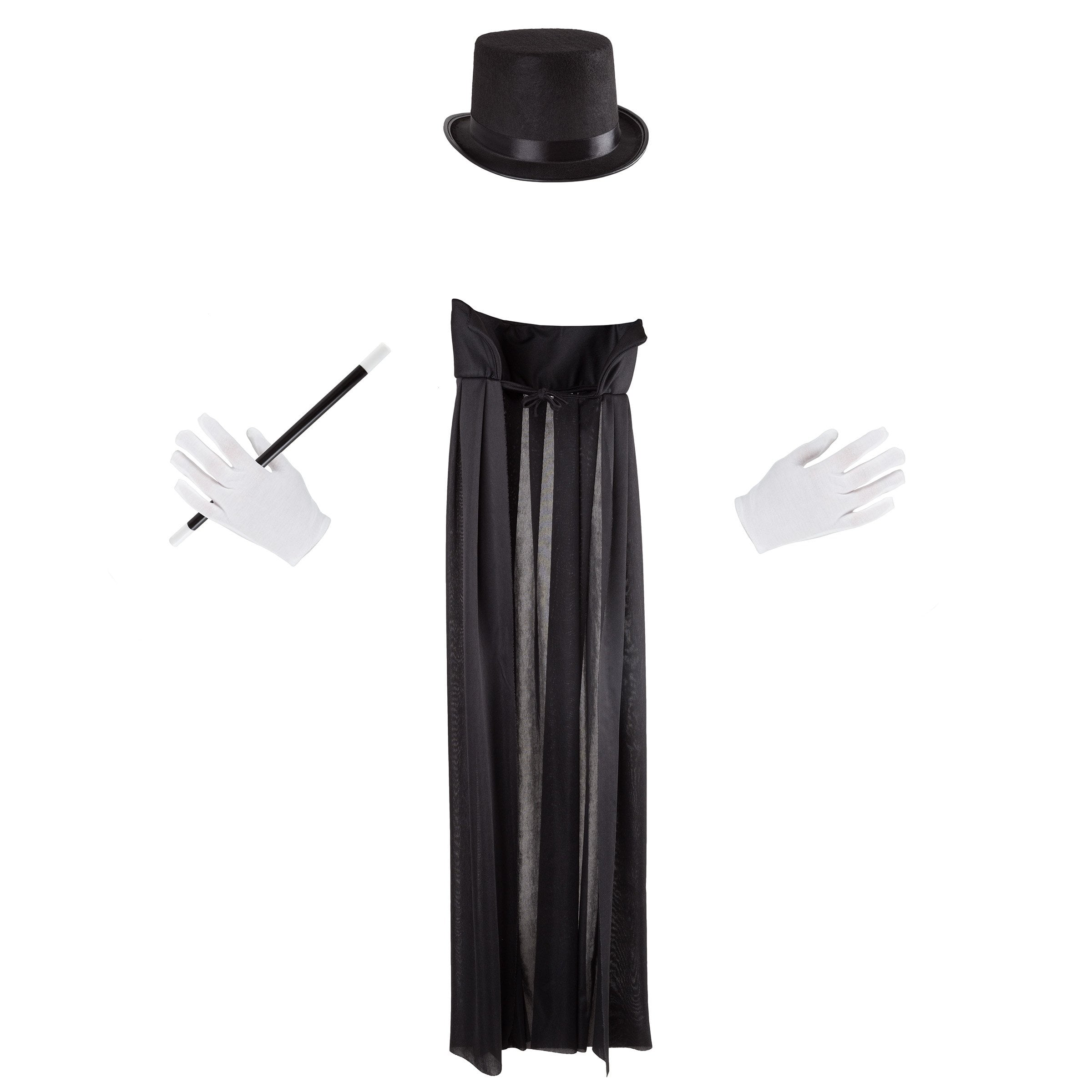1Sets Magician Costume Top Hat Cape Wand White Gloves for Kids Kiddie Dress Up