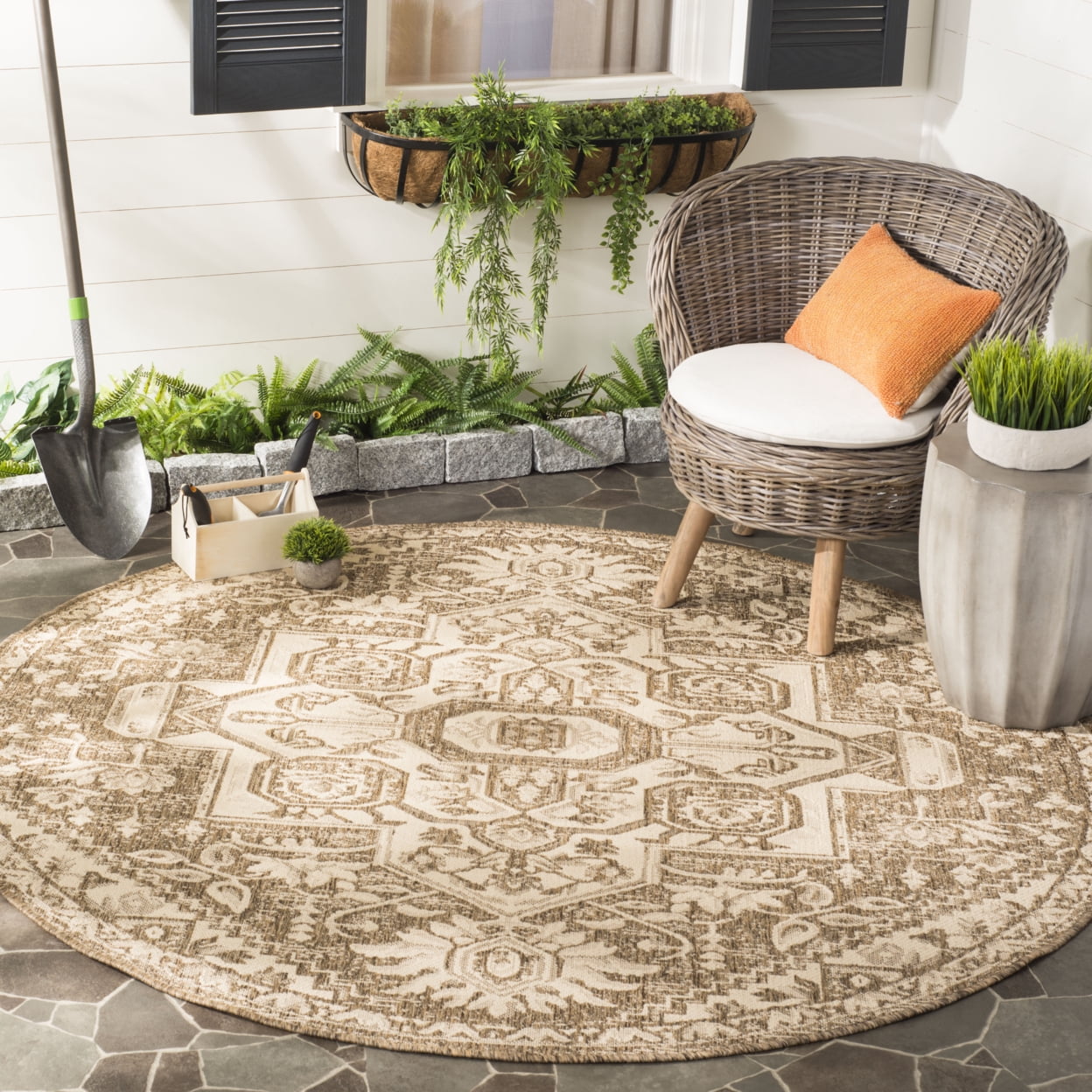 SAFAVIEH Beach House Diggory Medallion Indoor/Outdoor Area Rug, Cream/Beige, 4' x 6'
