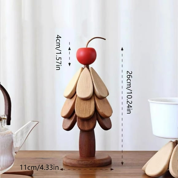 Celebrate Set Of 3 Wooden Trivets For Hot Dishes Tree Shape Design Foldable Natural Walnut Table Mats For Pots Bowls And Teapots Perfect