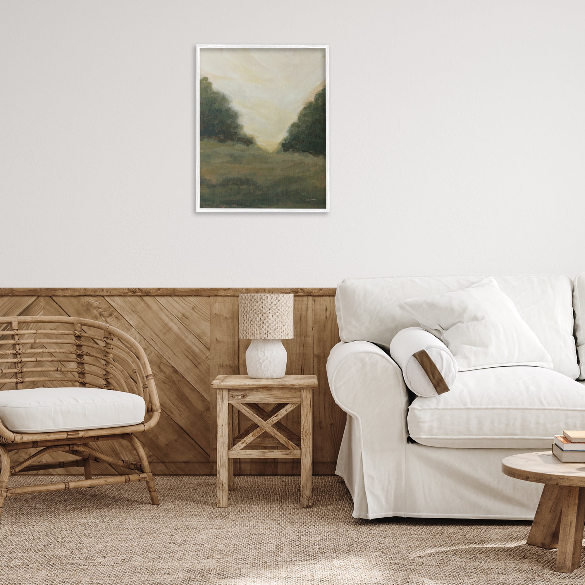 Stupell Industries Serene Green Field View Landscape Painting White Framed Art Print Wall Art, 24 x 30