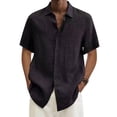 thumbnail image 3 of Yifymode Mens Short Sleeve Shirts Button Down Casual Summer Beach Vacation Lightweight Textured Pocket Dress Shirt Tops,Black 2XL, 3 of 8
