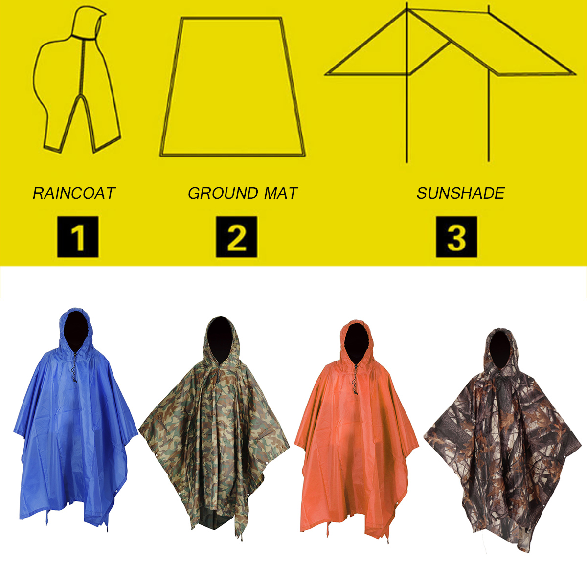 3 IN 1 Poncho Waterproof Hoody Raincoat 