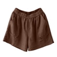 thumbnail image 4 of Tfken High Waisted Shorts Women Stretch Stretchy Linen Casual Shorts Wide-Leg Pockets Short Pants Elastic Waist Ladies Comfortable Clothes Vacation Brown, 4 of 4