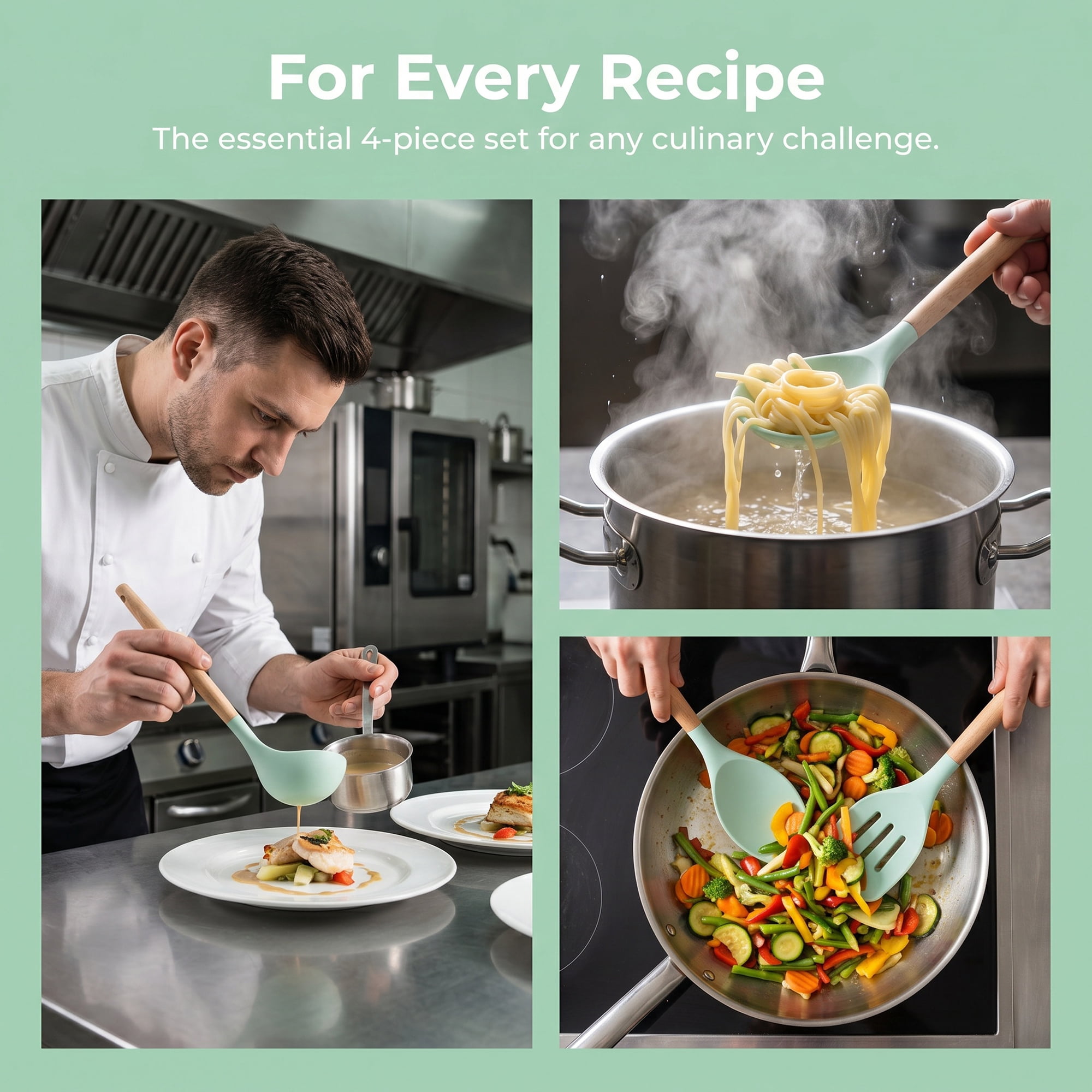 Unique Bargains 4 Pcs Cooking Utensil Set for Non Stick Cookware and Gadgets Light Green