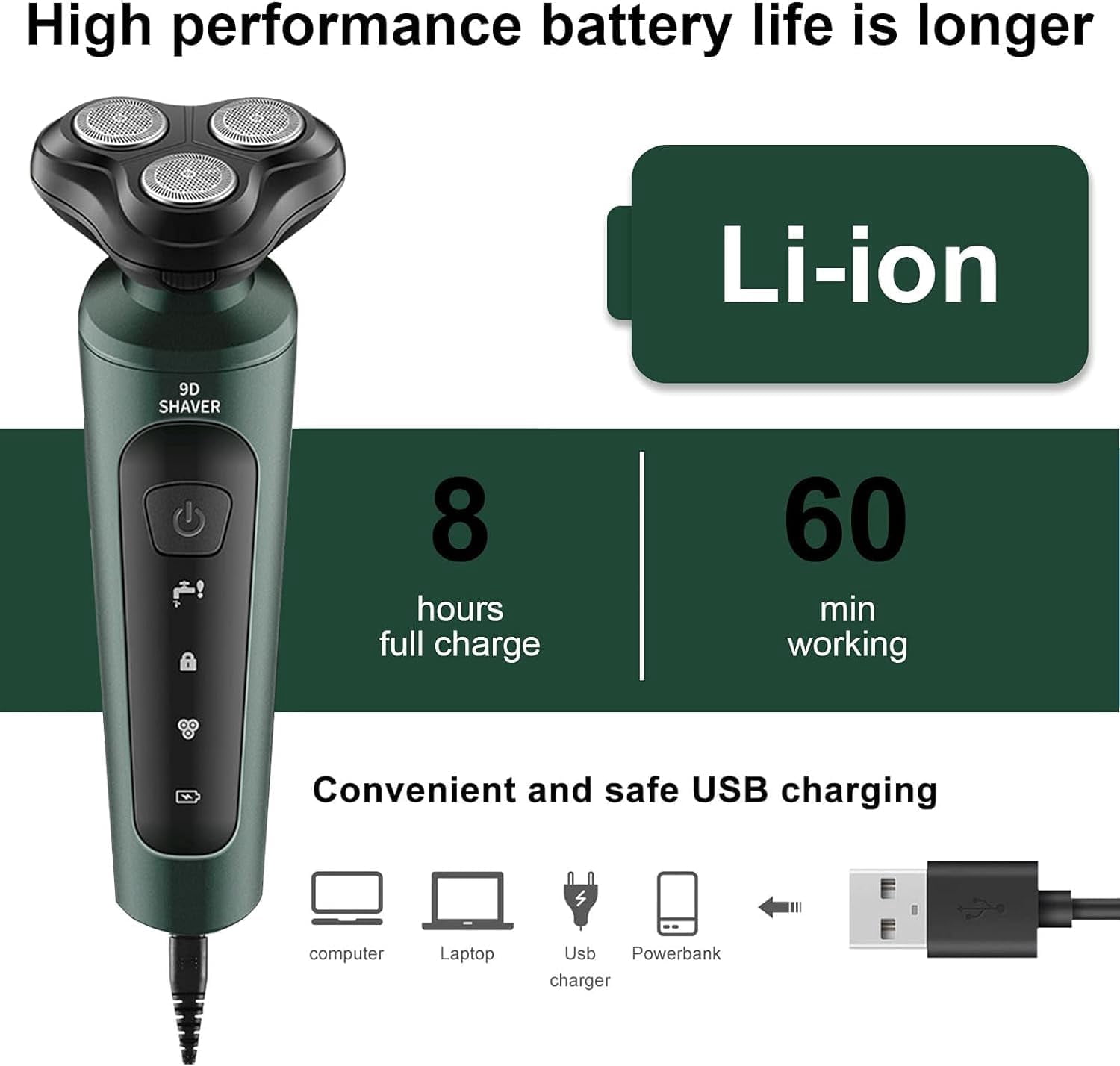 Electric Beard Trimmer for Men, Low Noise, 60 Min Battery, Washable Cutter Head, USB Charging - Perfect for Grooming Facial Hair