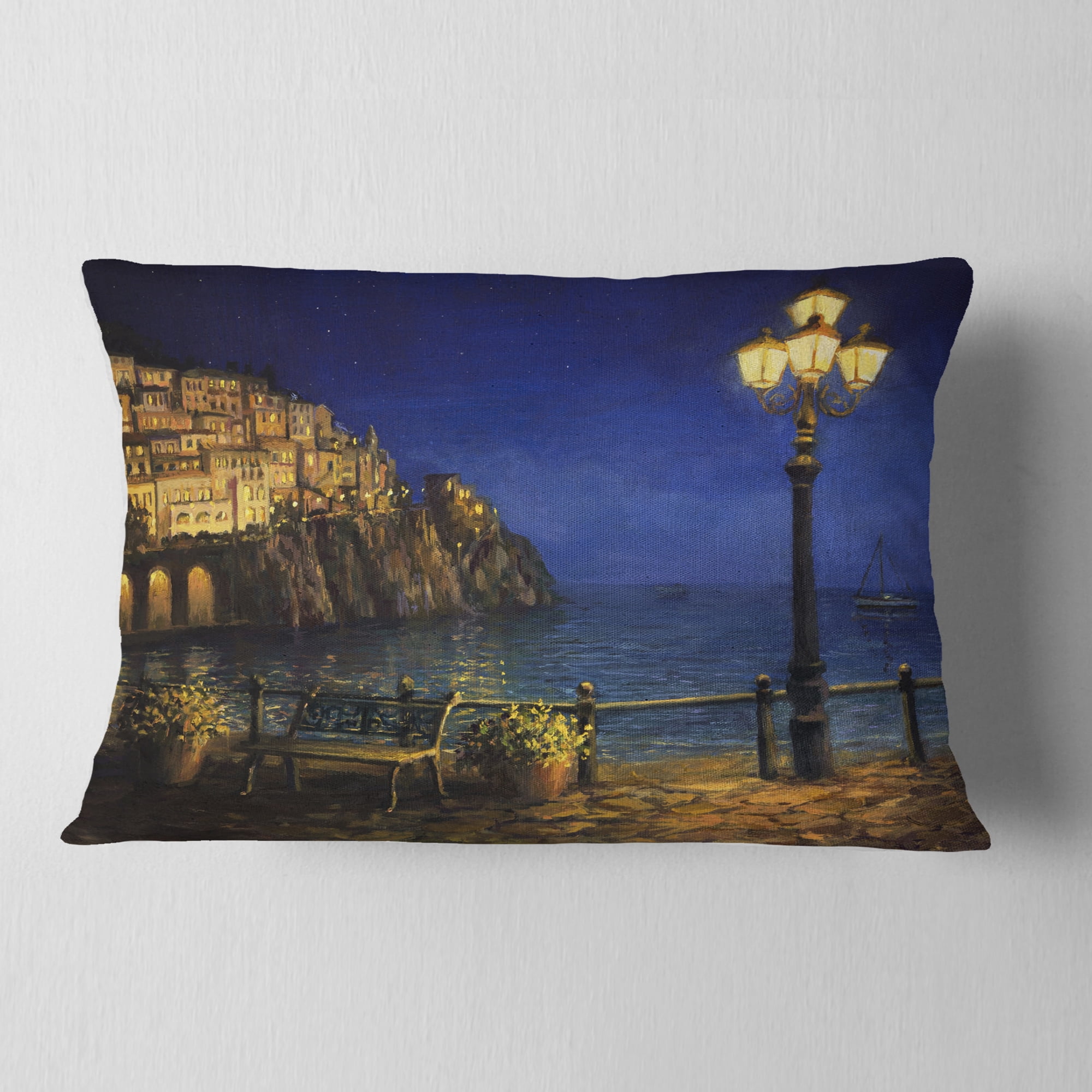 Designart Summer Evening in Amalfi - Landscape Printed Throw Pillow - 12x20