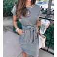 thumbnail image 3 of Women's 2026 Summer Casual Dress Short Sleeve Crewneck Striped Tie Waist Work Trendy T Shirt Dresses, 3 of 9