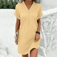 thumbnail image 4 of Womens Summer Casual Dresses Solid Color V Neck Short Sleeve Button Down Comfortable Mini Shirt Dress Workwear, 4 of 6