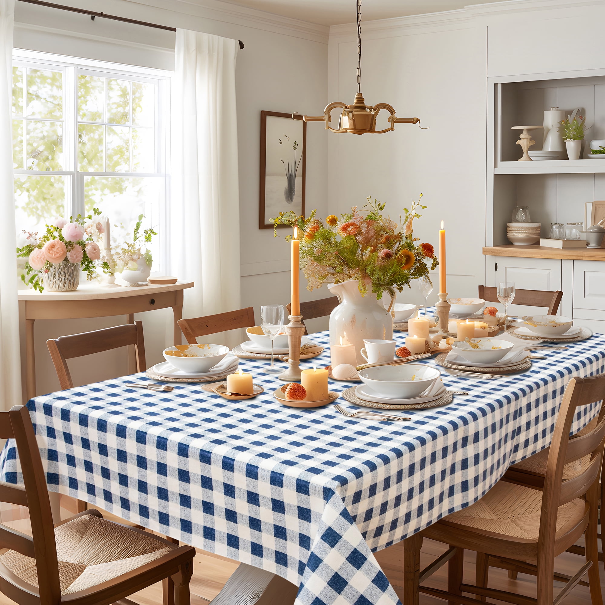 Buffalo Plaid Tablecloth 52x70 inch Plastic Checkered Vinyl Tablecloth with Flannel Backing Party Table Cloth 100% Oilcloth Waterproof Tablecloth