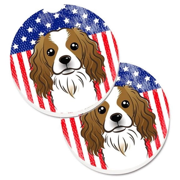 American Flag & Cavalier Spaniel Set of 2 Cup Holder Car Coaster